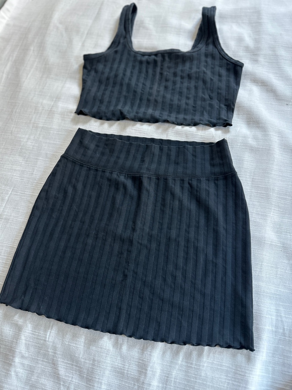 OFFLINE By Aerie OG Groove Black Ribbed Crop Top & Mini Skirt Coord Set | M - Picture 2 of 9